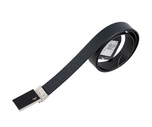 420$ GIORGIO ARMANI Belt Blue Black Reversible Plaque Buckle Leather Size 110