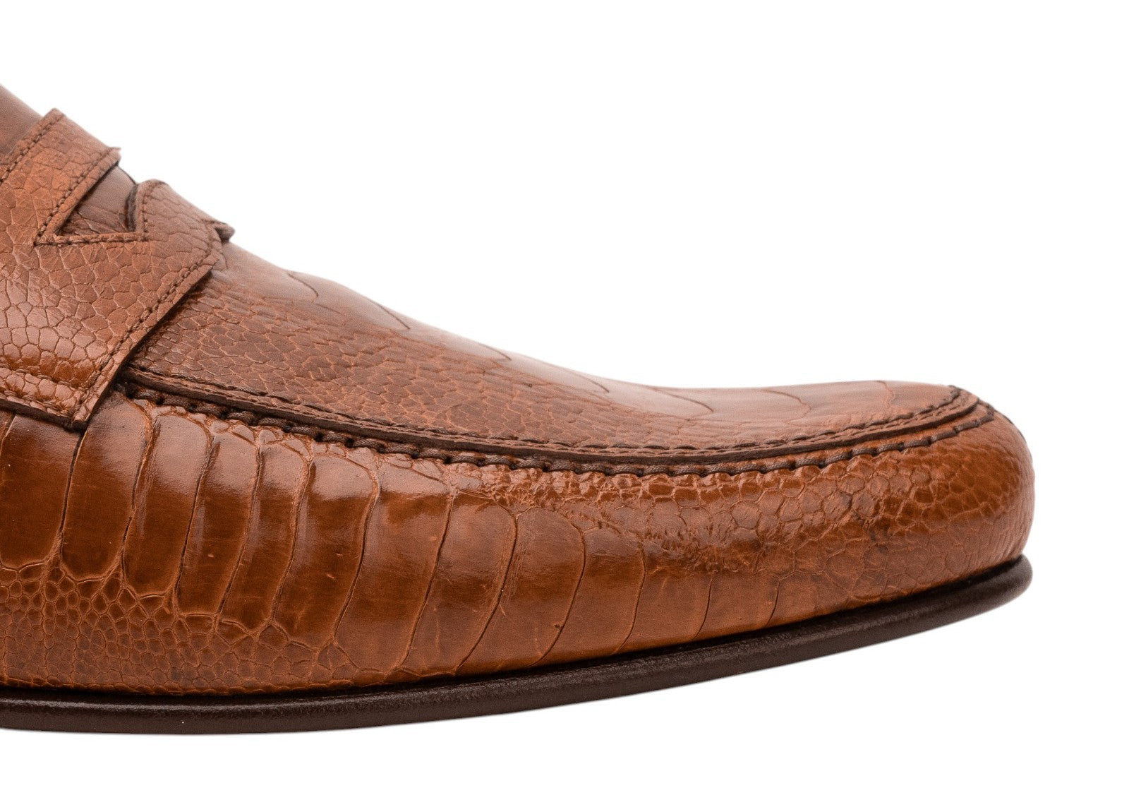 CORTINA Penny Loafers Shoes Cognac 100% Ostrich Leather 9 UK / 10 US / 43 IT