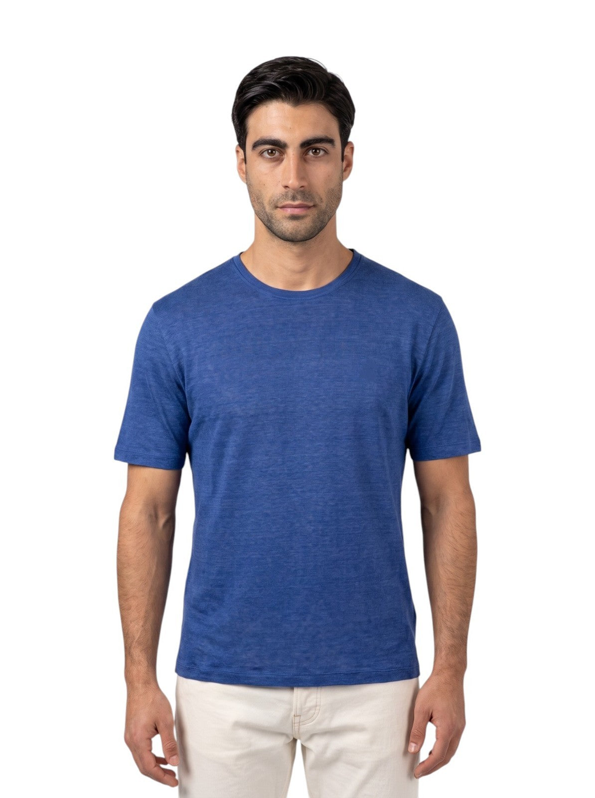750$ ISAIA NAPOLI Blue Short Sleeve Handmade T-Shirt 100% Linen