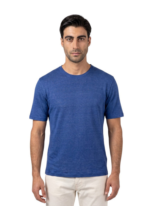 750$ ISAIA NAPOLI Blue Short Sleeve Handmade T-Shirt 100% Linen