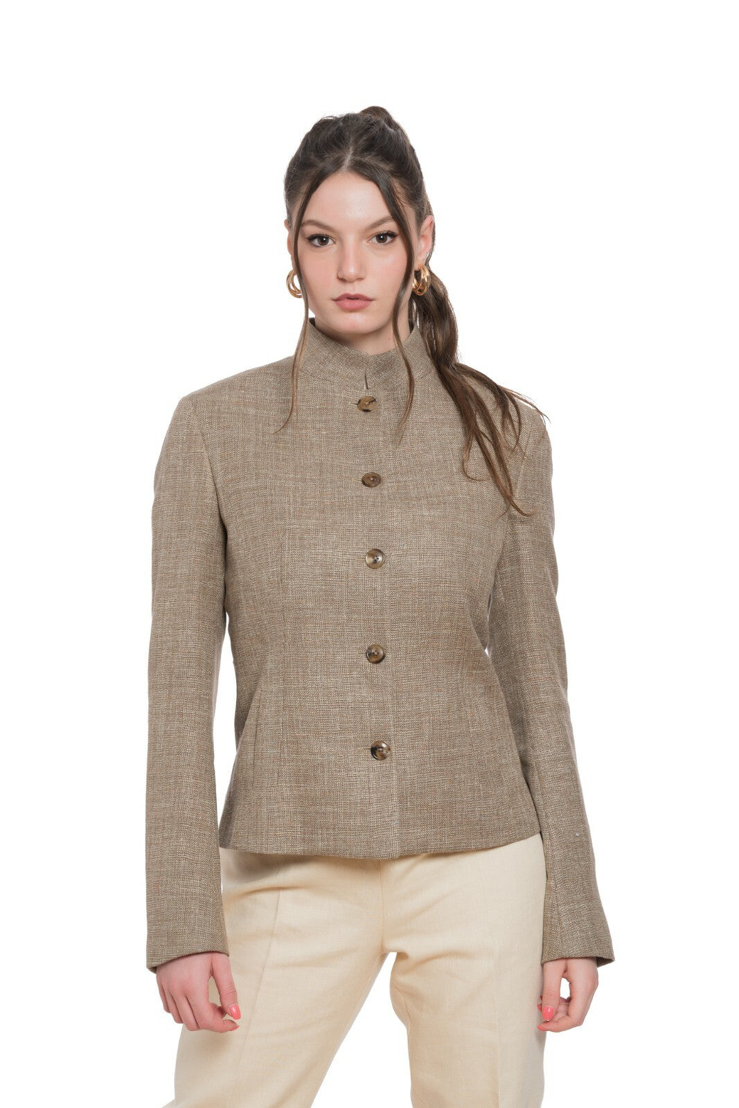 $2100 BELVEST Wool Linen Cotton Woman Korean Jacket Blazer 42 IT / 6 US / 38 FR