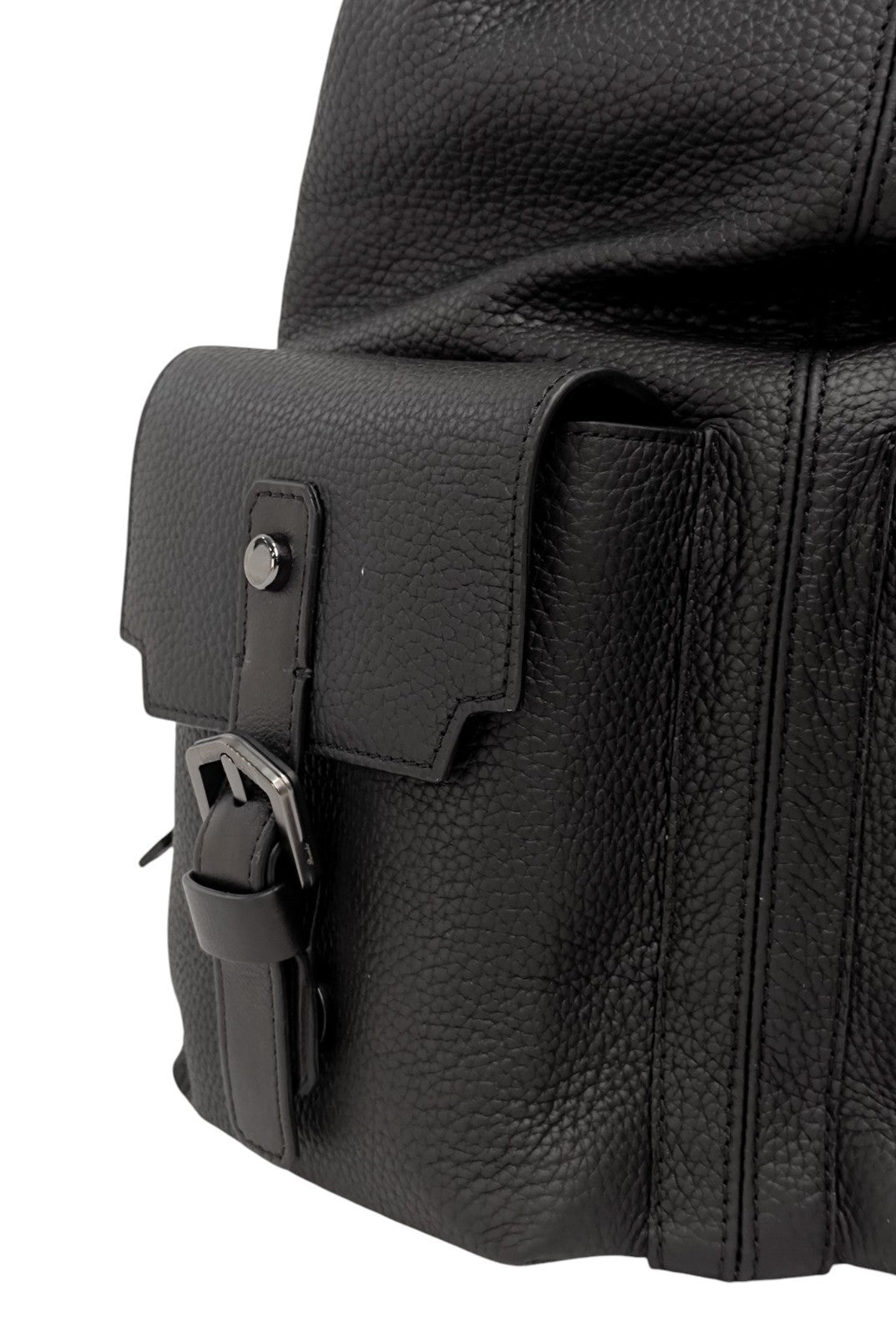 1990$ PINEIDER BOTTOLATO Grain Calf Multiple Backpack Travel Weekender Black XL