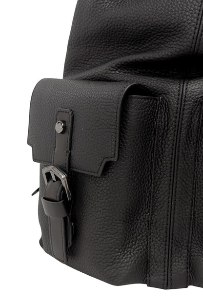 1990$ PINEIDER BOTTOLATO Grain Calf Multiple Backpack Travel Weekender Black XL