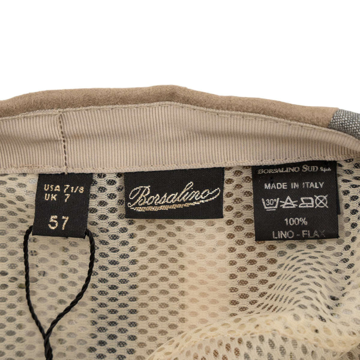 $250 BORSALINO Cesare Hat Beige Gray Linen + Suede Handmade in Italy Sz M