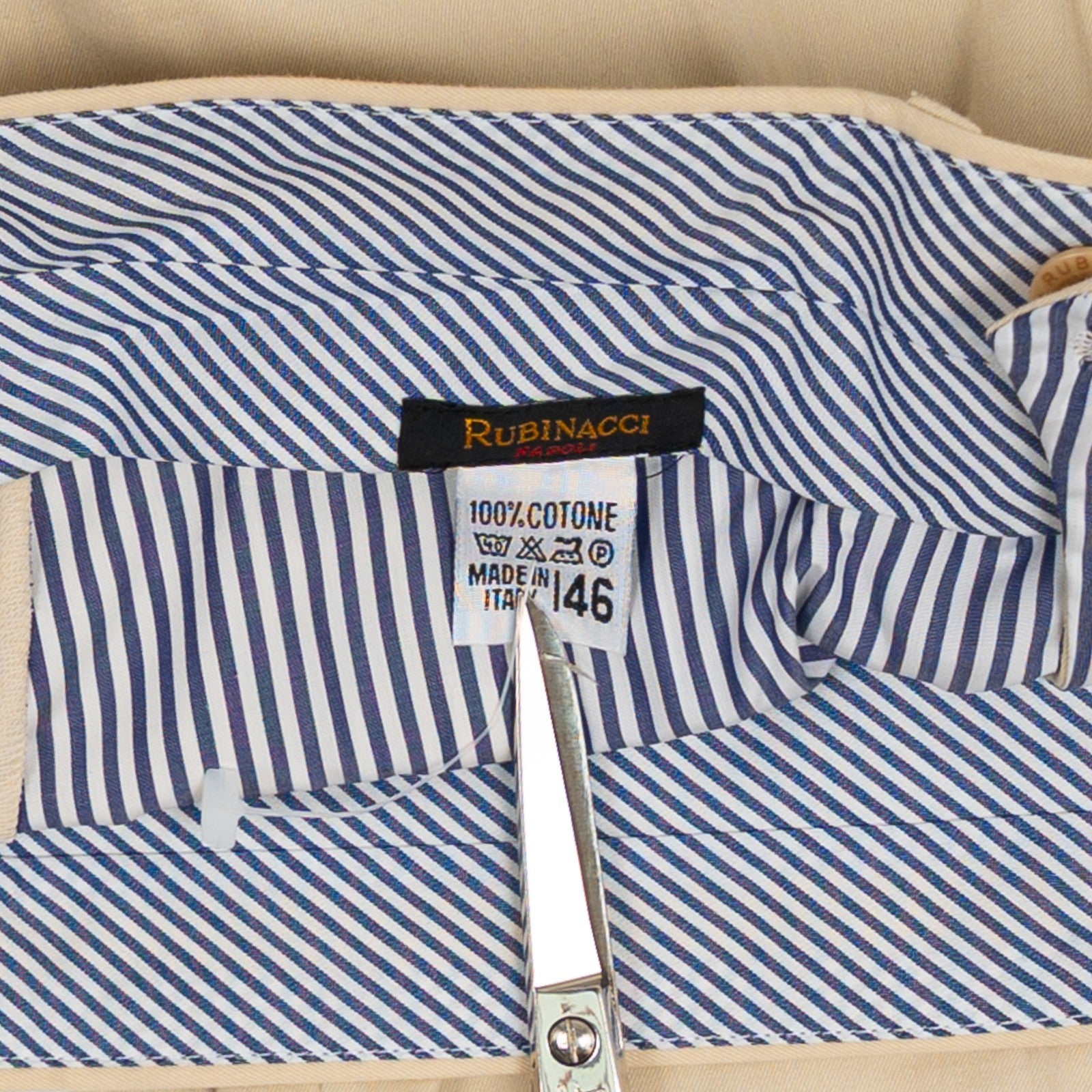 550$ RUBINACCI NAPOLI Beige Cotton Chino Trouser Pant Handmade in Napoli