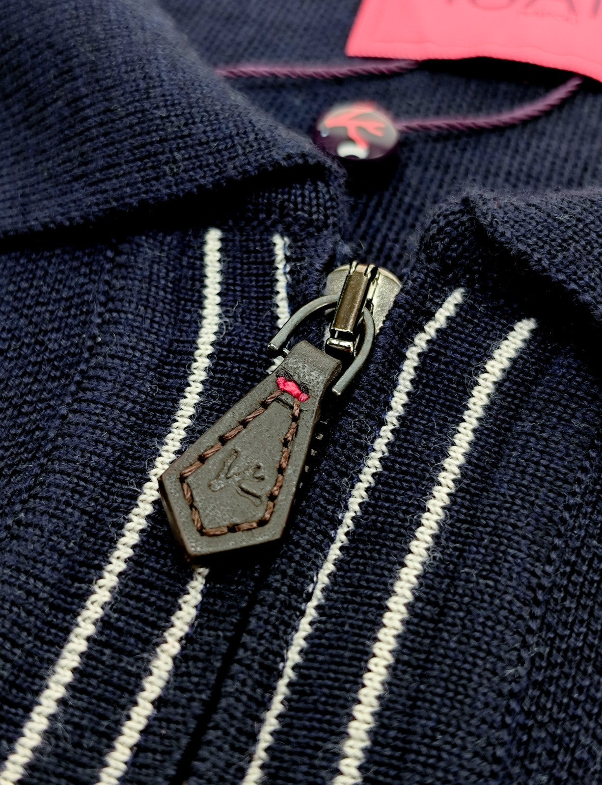 1650$ ISAIA NAPOLI Blue Navy Polo Zip Sweater Wool Silk Cashmere Size M