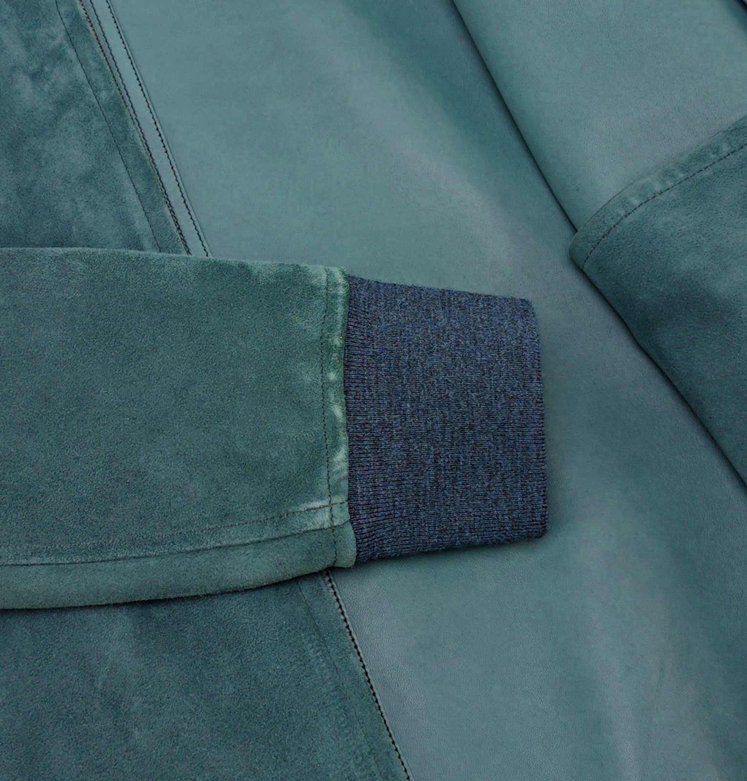 $5950 ISAIA Teal Green Varsity Jacket Suede Lambskin Leather 40 US / 50 EU