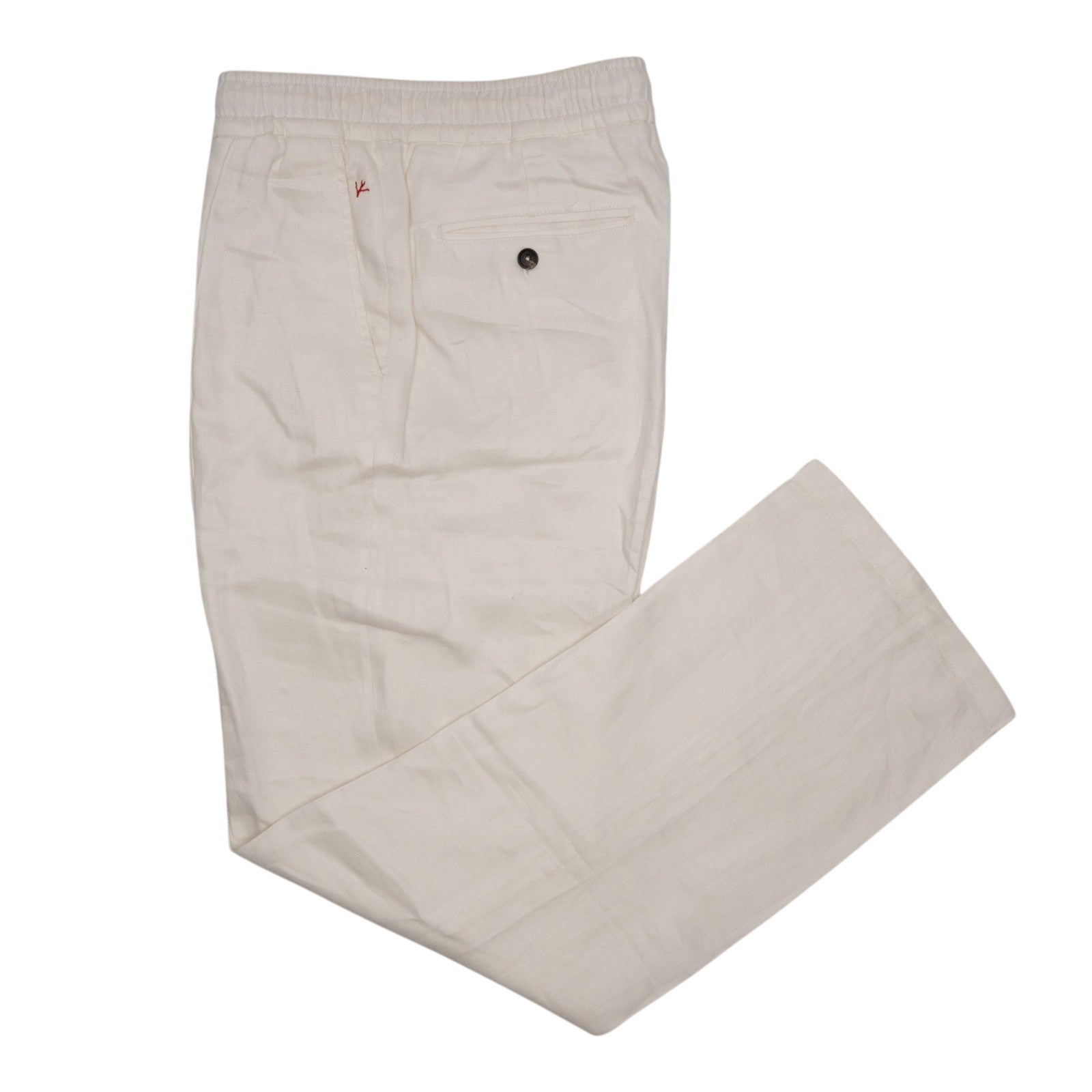 1250$ ISAIA NAPOLI White Drawstring Pant 100% Linen Relaxed Fit 32 US / 48 EU