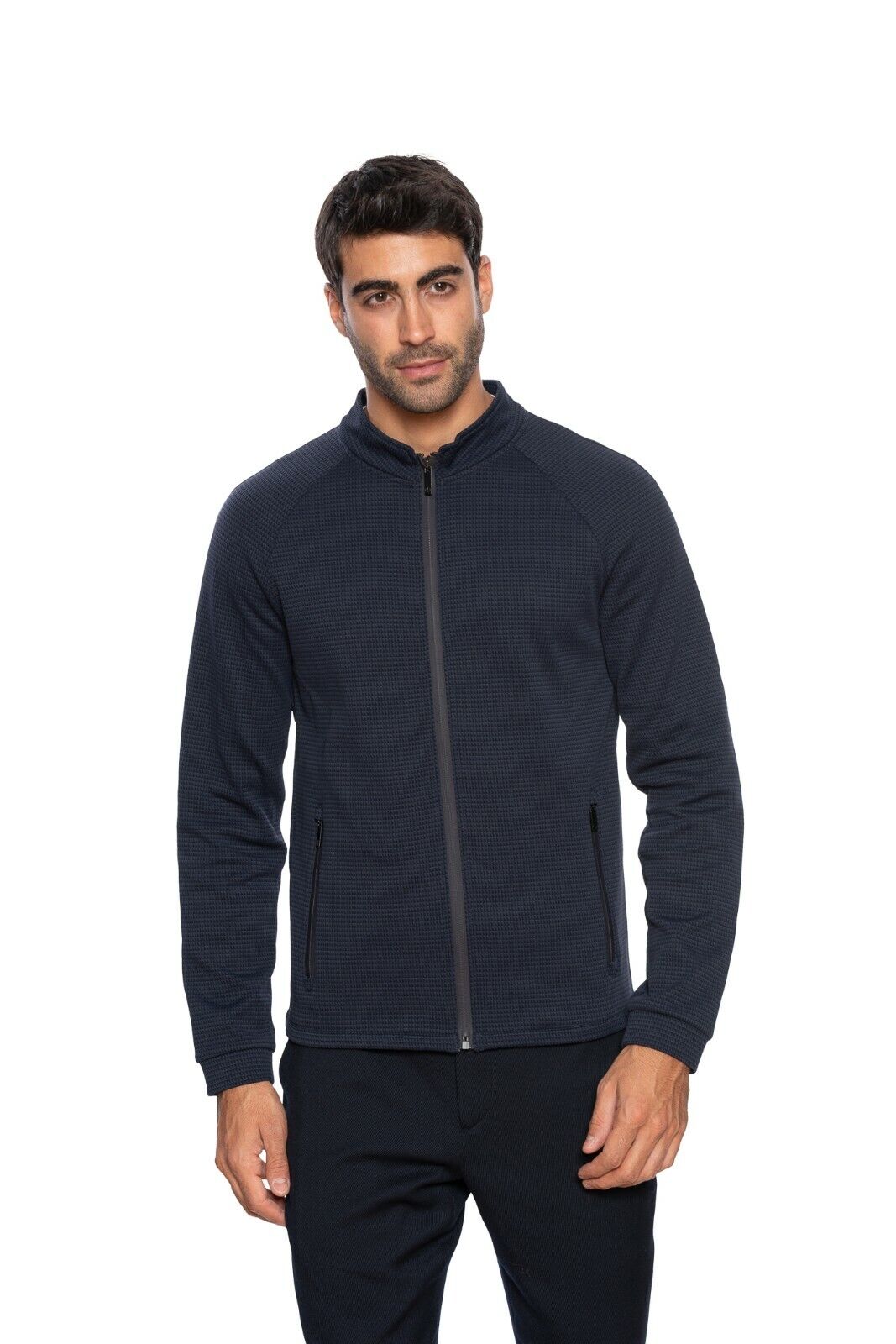 1200$ GIORGIO ARMANI Jacket Blouson Blue Navy Geometric Jacquard 38 US / 48 EU