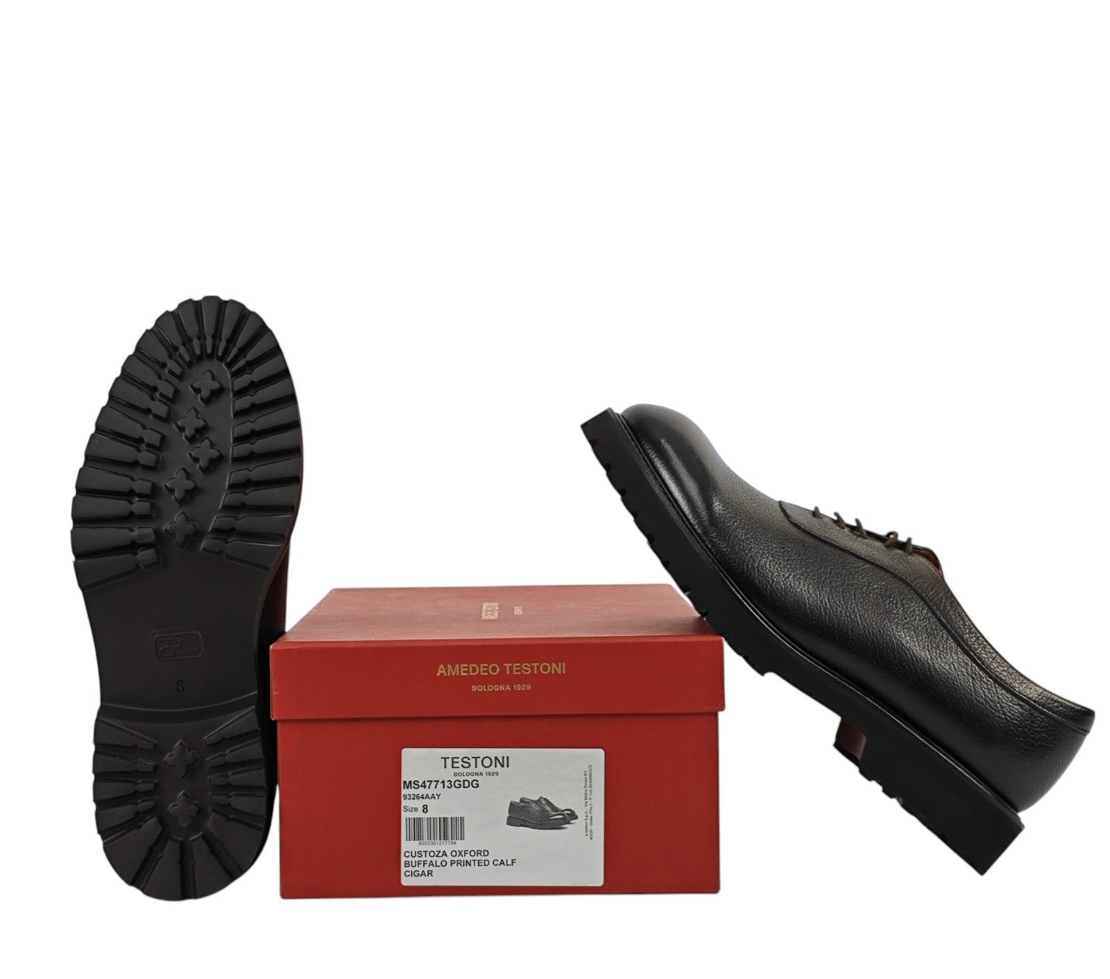 960$ TESTONI "Custoza" Oxford Shoes Buffalo Printed Calf Cigar 8 UK  9 US  42 IT