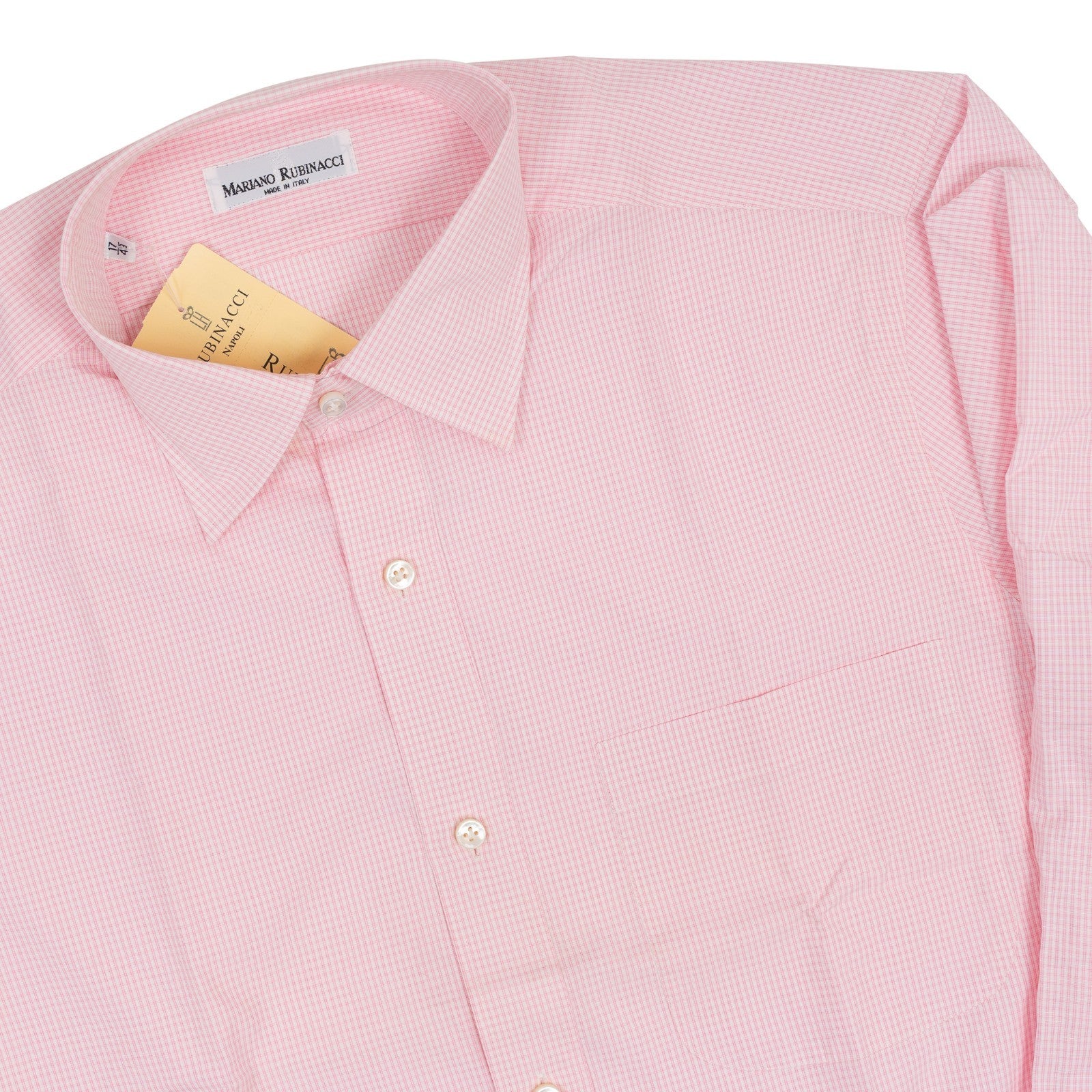 520$ RUBINACCI NAPOLI Pink Pocket Shirt Hand-Sewn Cotton Classic Fit  17 - 43 3W