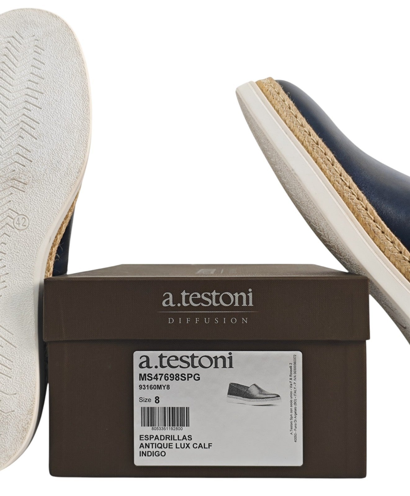 700$ TESTONI Espadrillas Shoes Antique Lux Calf Blue Indigo 8 UK / 9  US / 42 IT