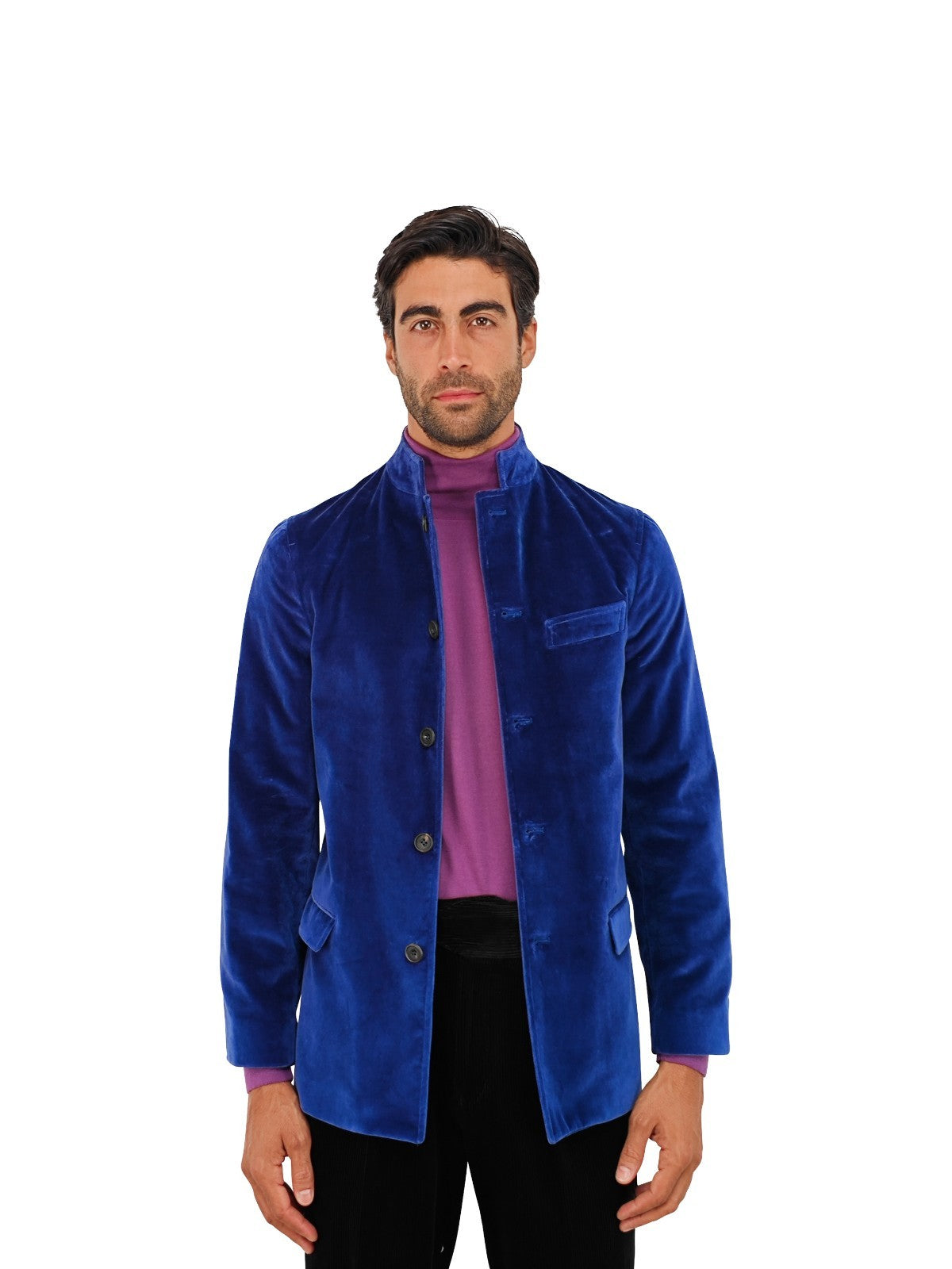 $1960 RUBINACCI NAPOLI "Vienna" Blue 5 Buttons Guru Jacket Velvet Cotton