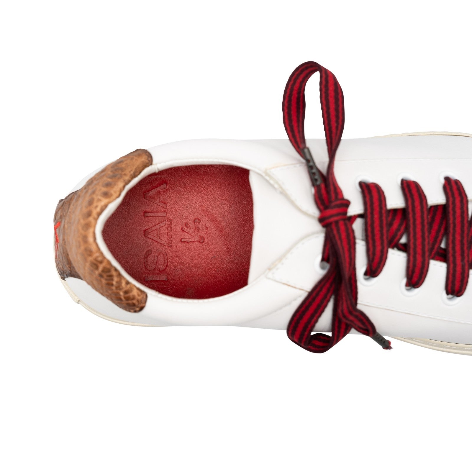 2800$ ISAIA White Leather Sneakers Shoes Brown Crocodile Detail 6.5 UK  7.5 US