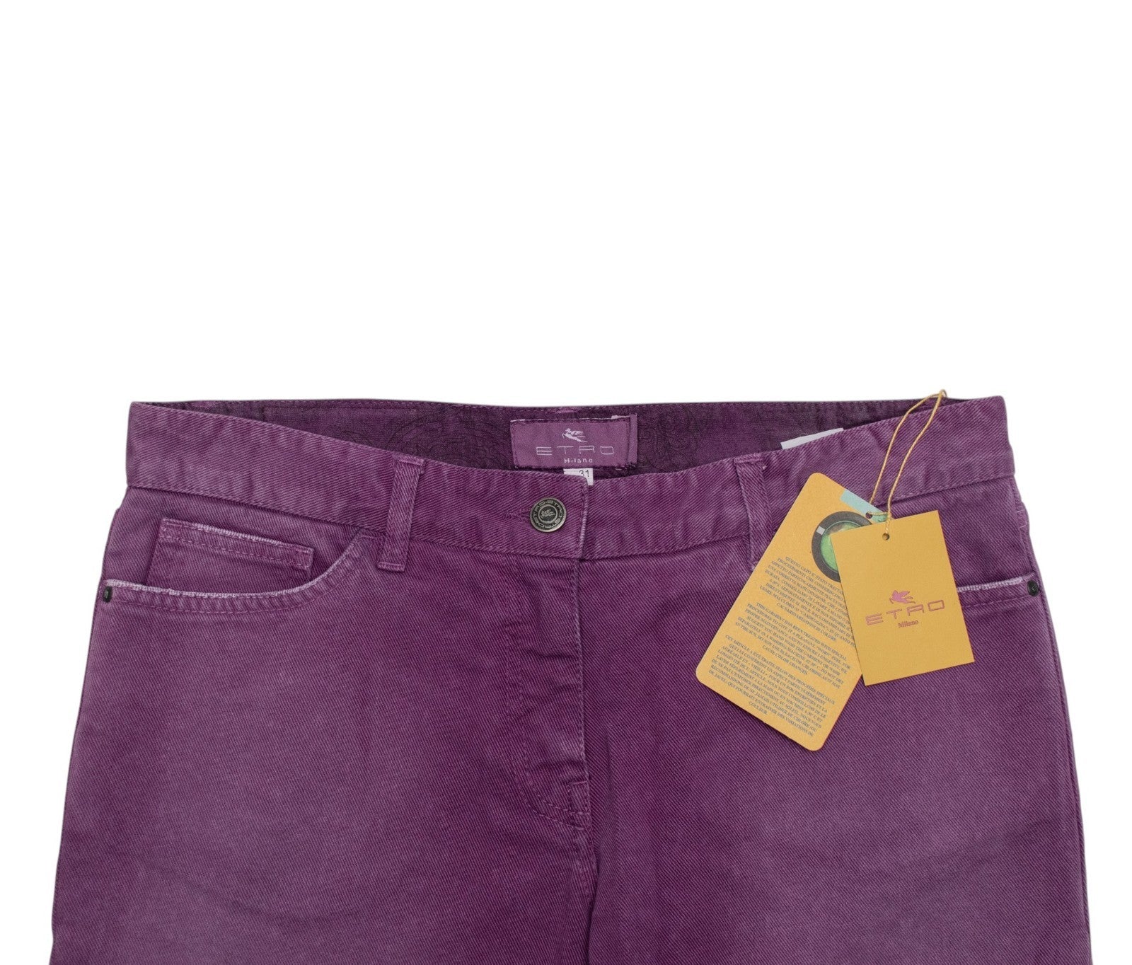 850$ ETRO MILANO Washed Purple Cotton Denim Pant Straight Fit - Made in Italy