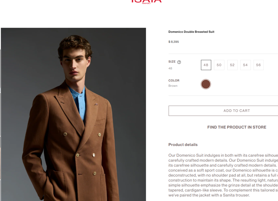 $8395 ISAIA "Domenico" Brown Double Breasted Suit 100% Linen 38 US / 48 EU  8R