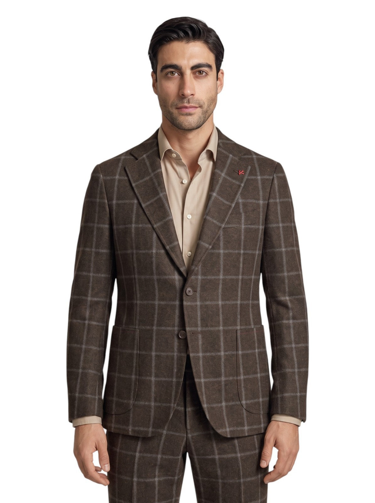 $6600 ISAIA "Capri" Dark Brown Suit Flannel Wool Windowpane 38 US / 48 EU 7R