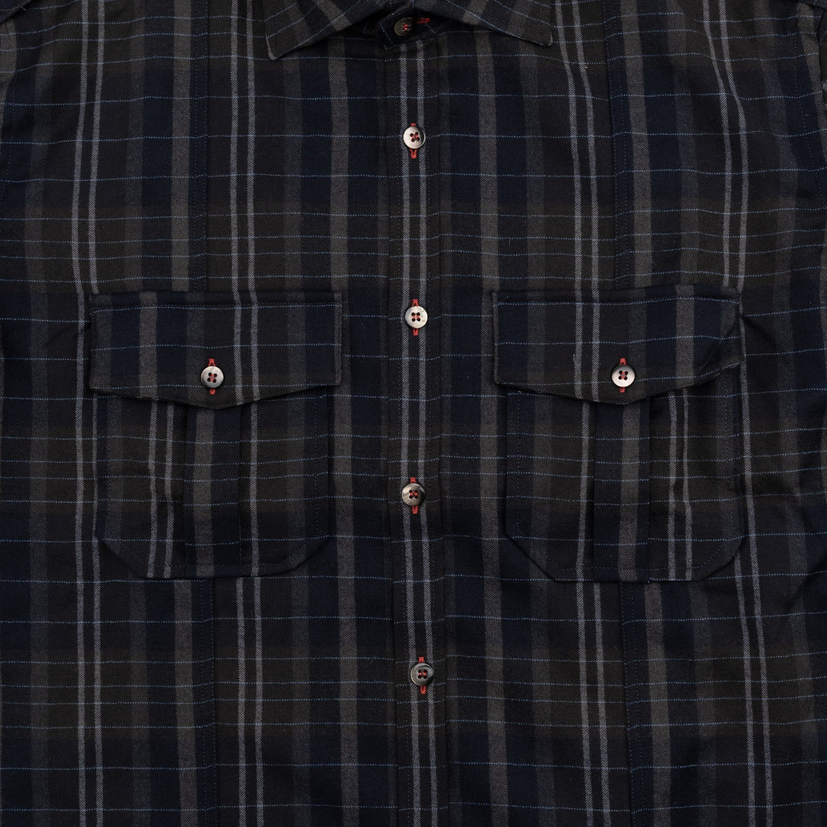 650$ ETRO MILANO Safari Shirt Striped Blue Slim Fit 100% Flannel Wool 15.5 - 39