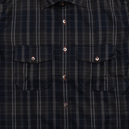 650$ ETRO MILANO Safari Shirt Striped Blue Slim Fit 100% Flannel Wool 15.5 - 39