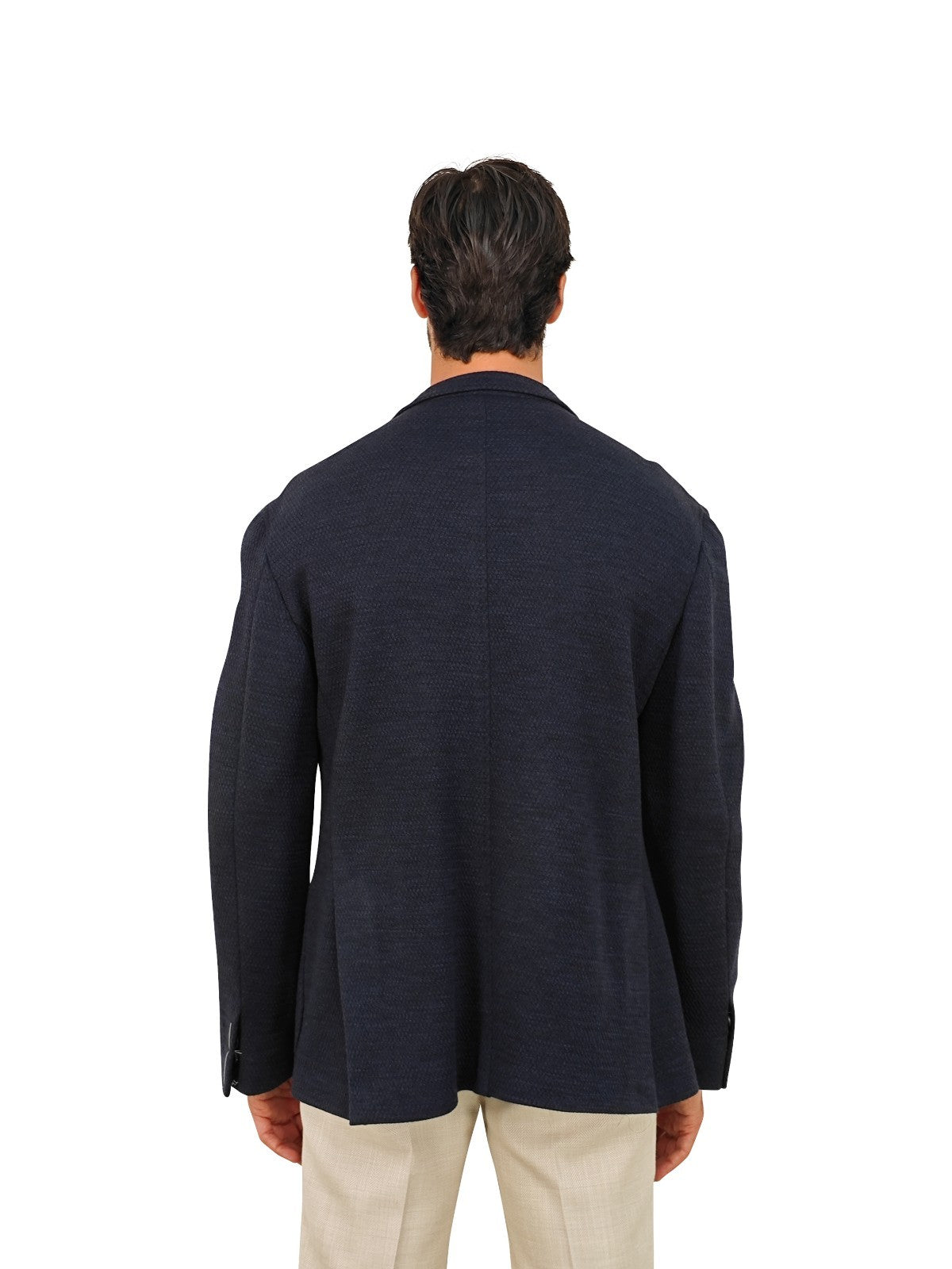 $1630 RUBINACCI NAPOLI Blue Double Breasted Jacket Knit Wool Stretch 44 US 54 EU