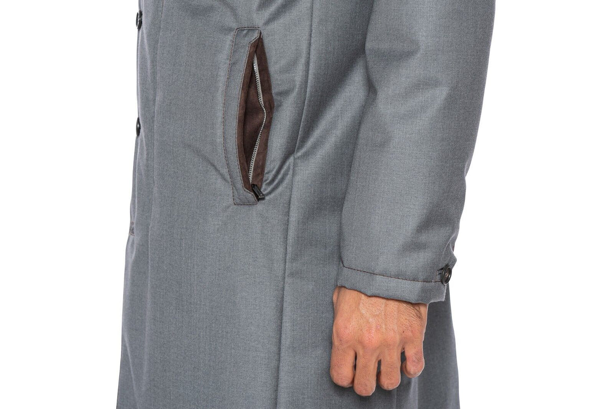 $4200 HETTABRETZ Gray Coat Wool Leather Silk Water-resistant 40 US / 50 EU Slim