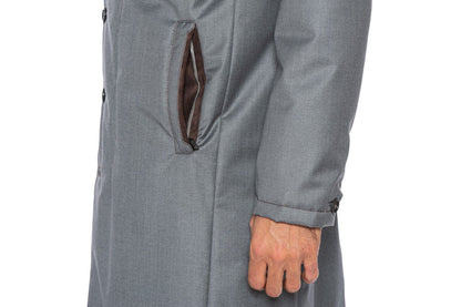 $4200 HETTABRETZ Gray Coat Wool Leather Silk Water-resistant 40 US / 50 EU Slim