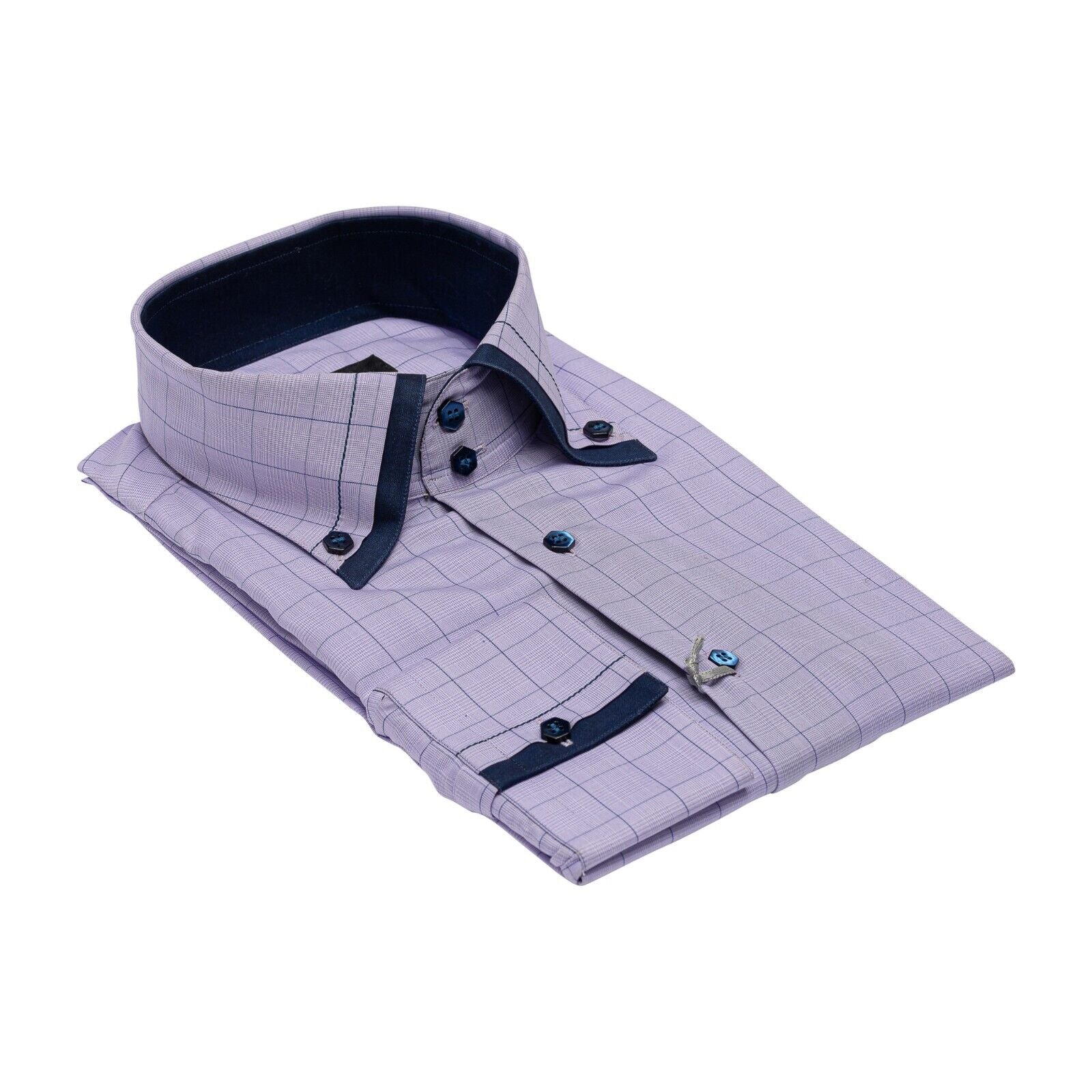 690$ LUXURY GERLIN Shirt POINT COLLAR Lilac Check Cotton 16  41 2D BIJAN