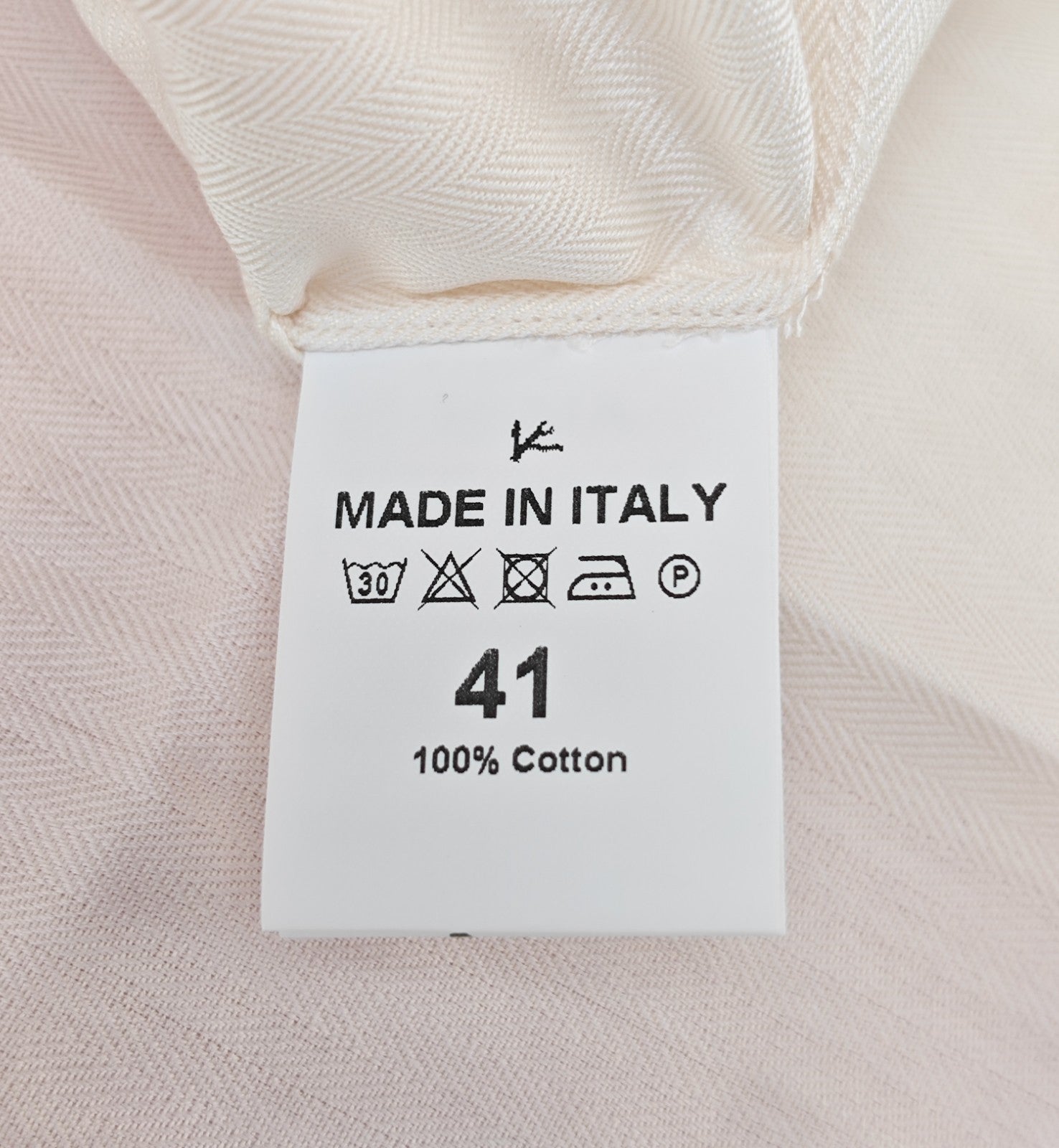 780$ ISAIA NAPOLI Dress Shirt Ivory Herringbone Medium Cotton 16 - 41  4F