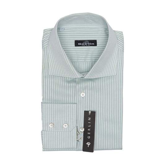 690$ LUXURY GERLIN Shirt Green Striped ALUMO Cotton 16 - 41  1H ZILLI