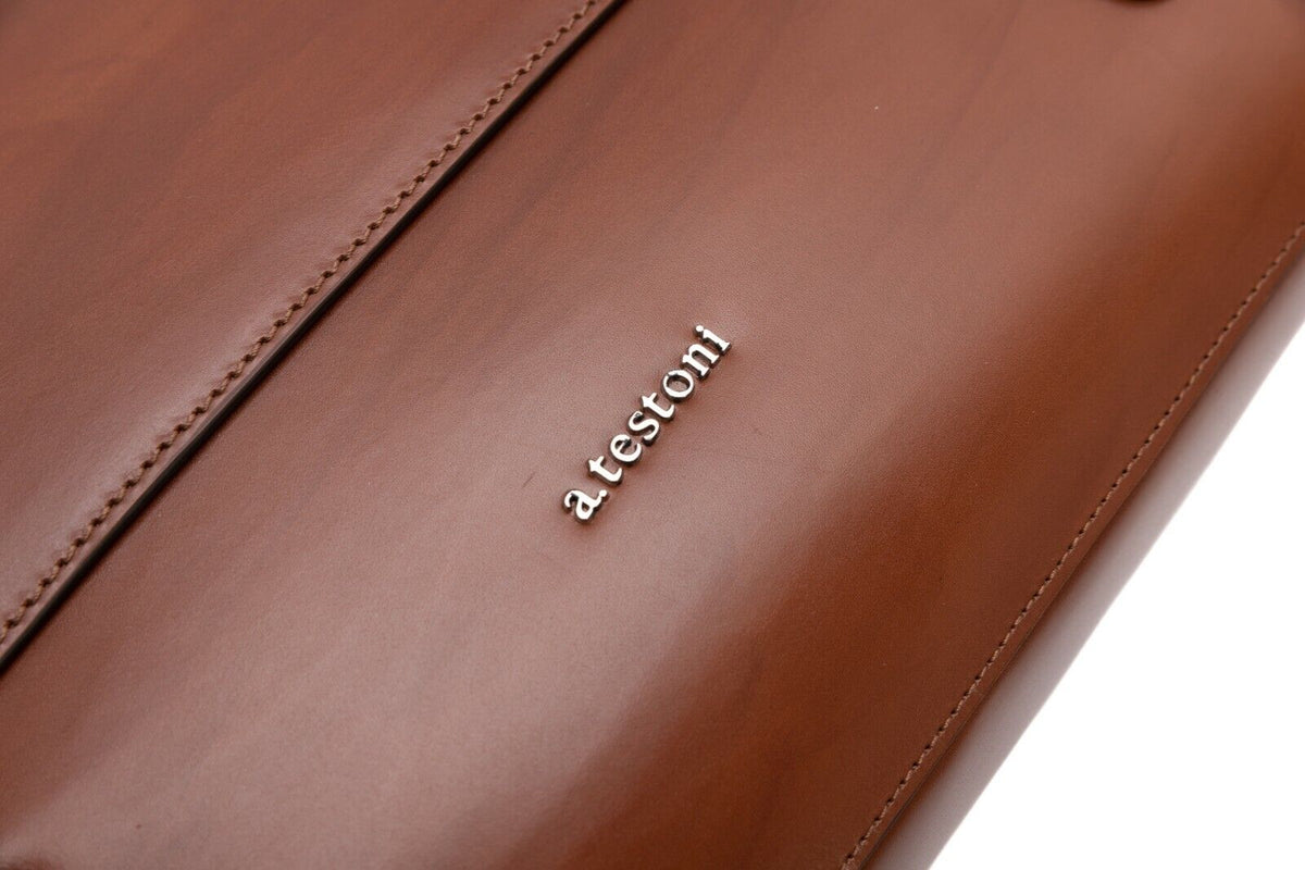 $1090 Testoni Bologna Caramel Briefcase PC Case Deluxe Antiqued Calf 