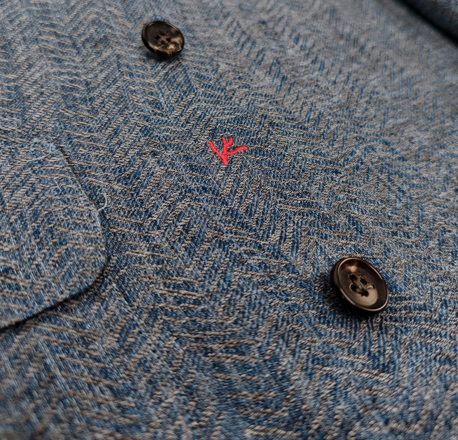 $1550 ISAIA Blue Hand-Sewn Overshirt Jacket 100% Linen Herringbone Size M
