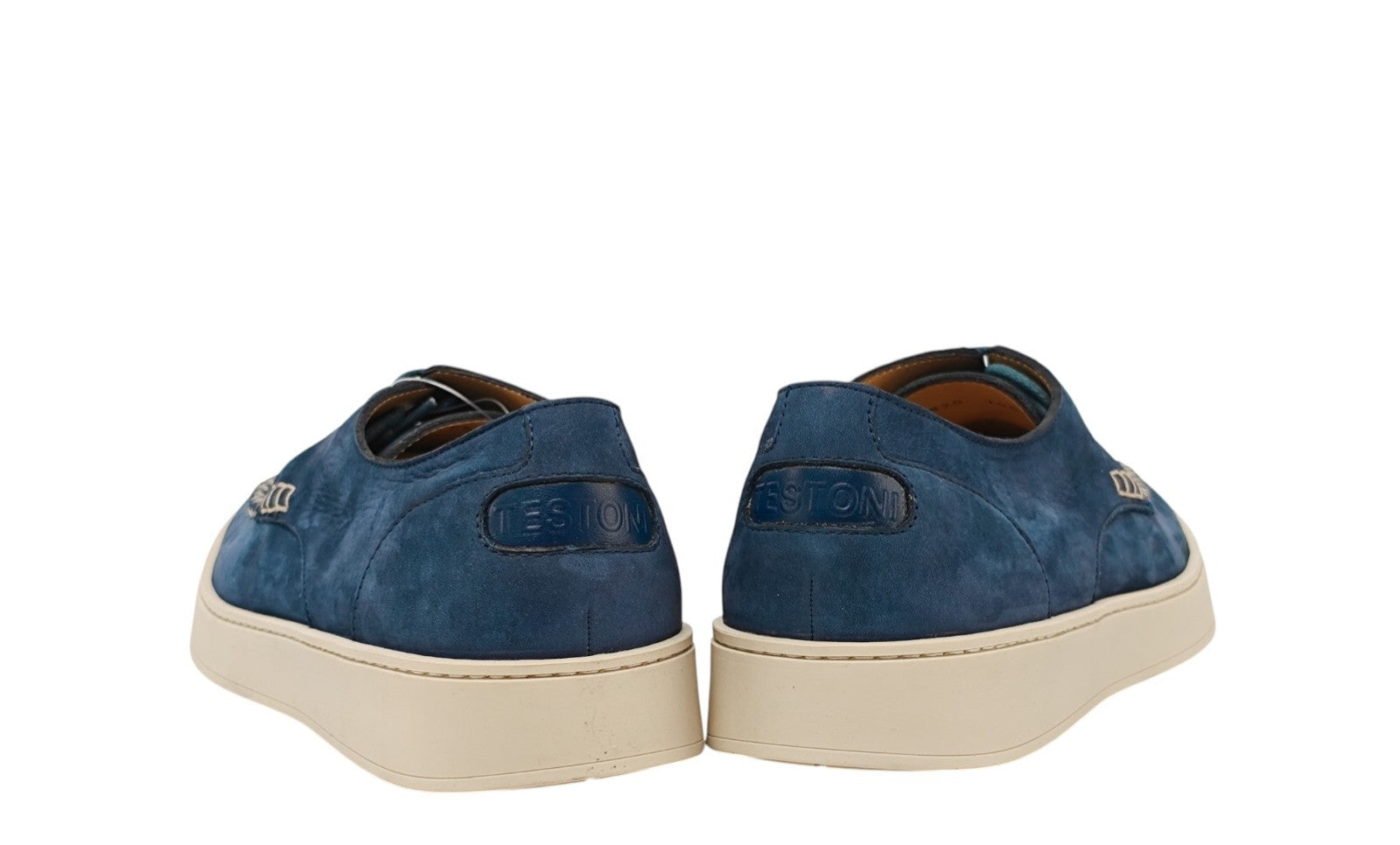 1100$ TESTONI "Noto" Blue Derby Shoes Nubuk Calf 8 UK / 9 US / 42 IT