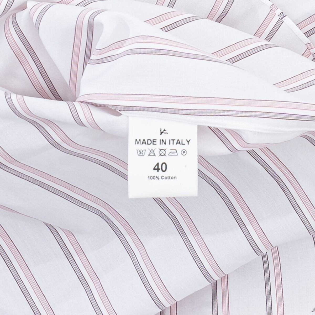 690$ ISAIA NAPOLI Striped White / Pink Hand-Sewn Sartorial Dress Shirt Cotton