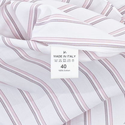 690$ ISAIA NAPOLI Striped White / Pink Hand-Sewn Sartorial Dress Shirt Cotton