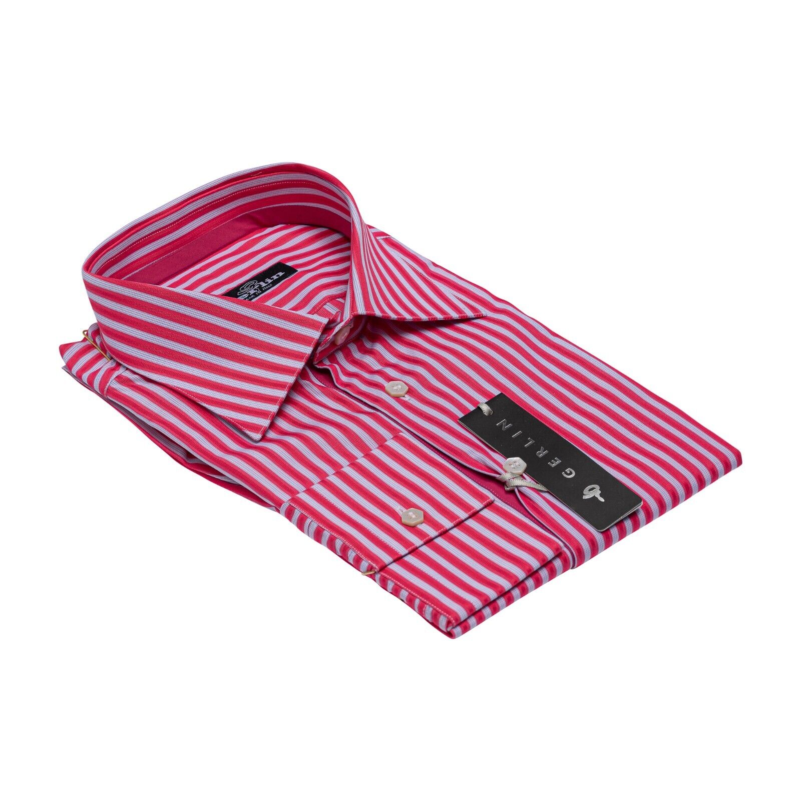 690$ LUXURY GERLIN Shirt Striped Dark Pink ALUMO Cotton 16 - 41 2C ZILLI