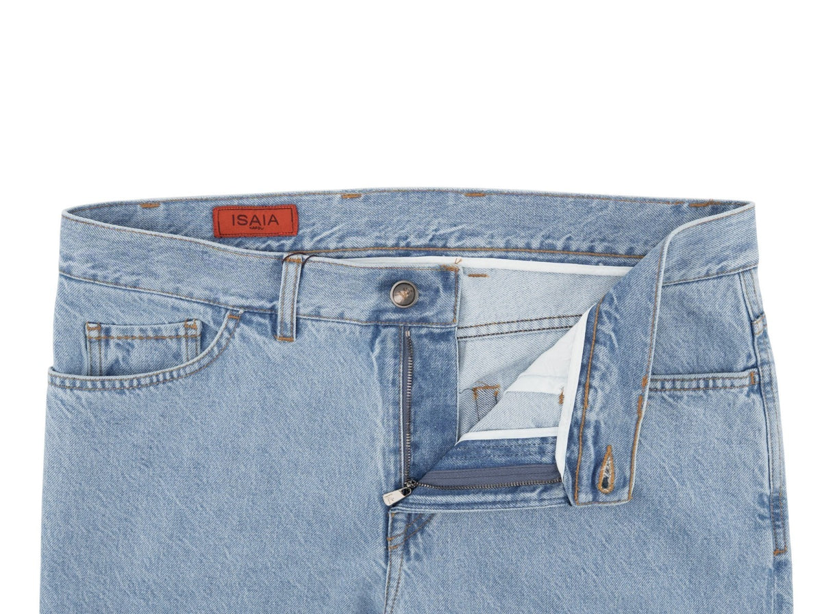 735$ ISAIA Light Blue Denim Jeans 5 Pocket Pant Cotton Slim Fit 34 US / 50 EU