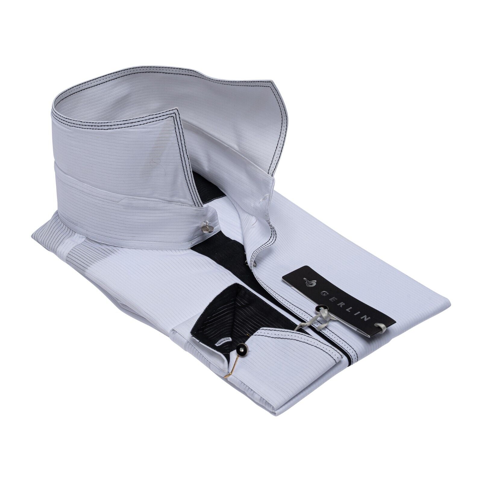 690$ LUXURY GERLIN Shirt White Striped Jacquard Cotton 16  41 3AN BIJAN
