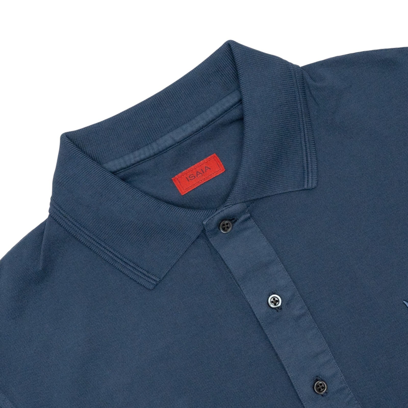 575$ ISAIA NAPOLI Garment Dyed Cotton Piquet Short Sleeve Polo Blue