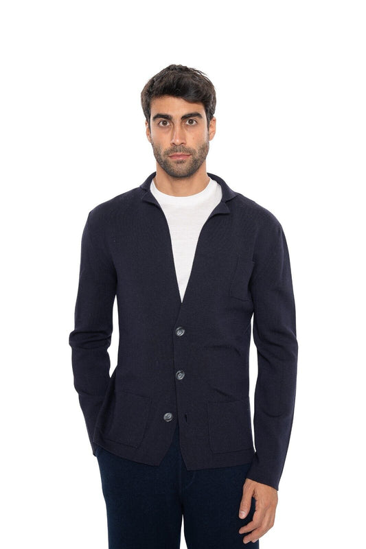 $1650 FEDELI CASHMERE Blue Navy Cardigan Jacket Superfine Wool 140's