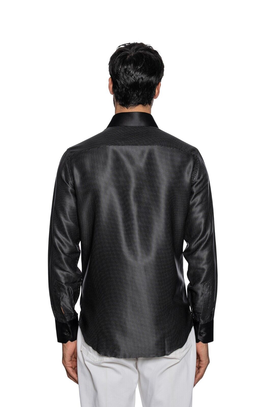 1600$ LUXURY FABIO CAVIGLIA Shirt " MICRO " Black t 100% Silk Satin Size S