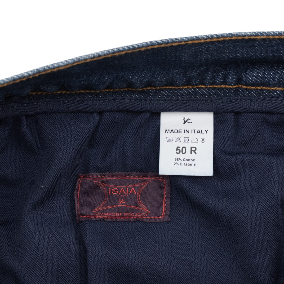 795$ ISAIA NAPOLI Blue Denim 5 Pocket Jeans Stretch Cotton Slim Fit 34 US /50 EU