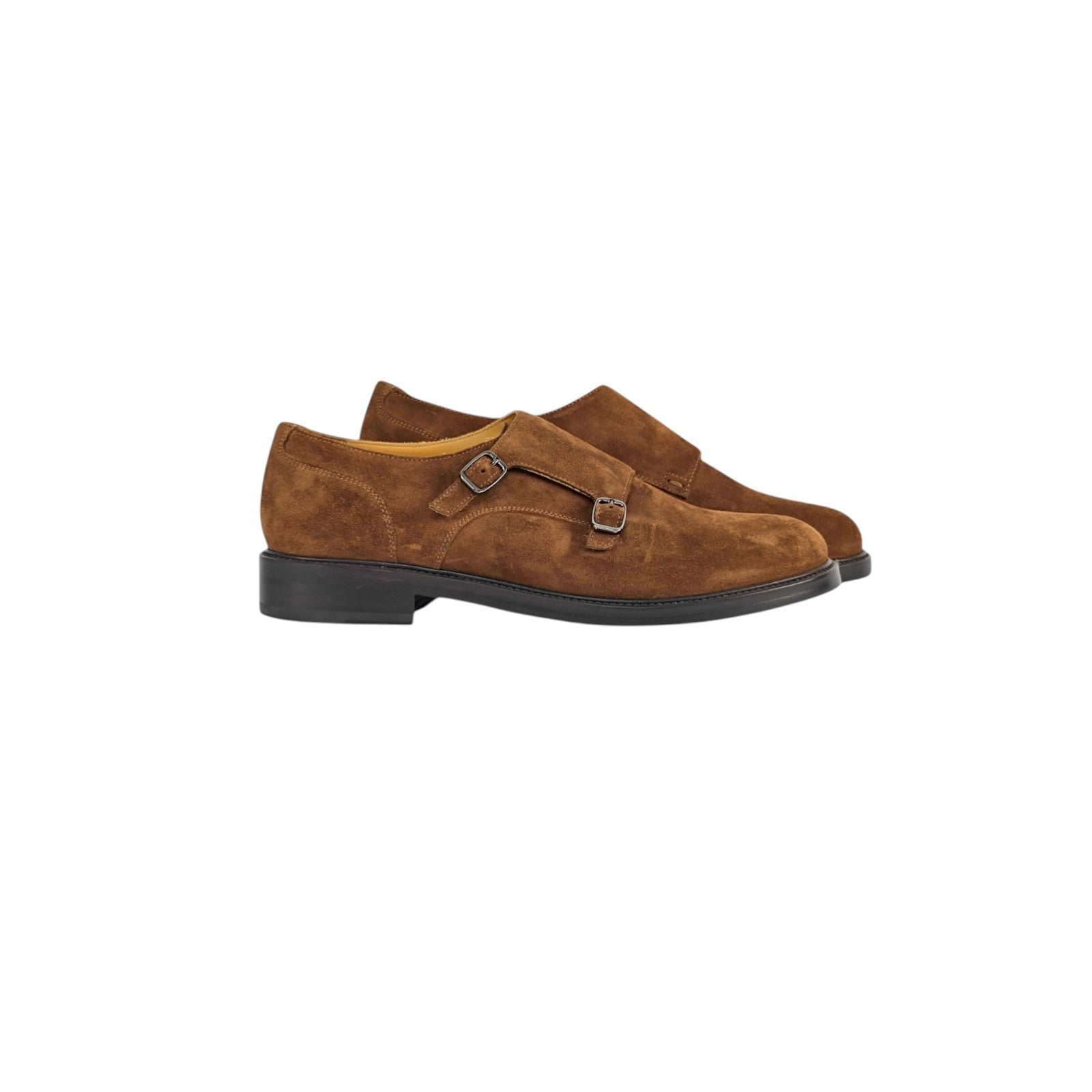 1250$ TESTONI "Vietri" Brown Double Monk Shoes Eco Suede 8 UK / 9 US / 42 IT