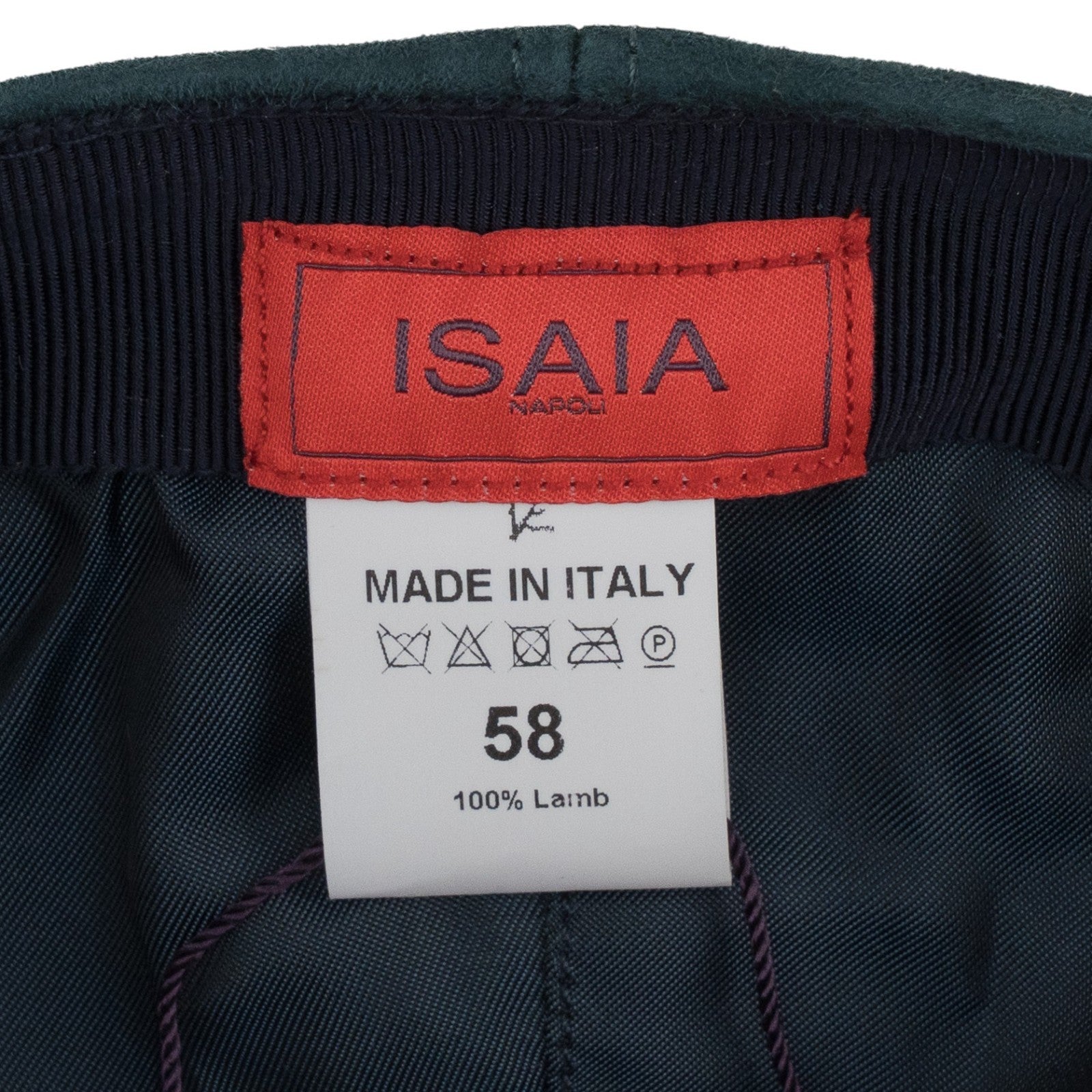650$ ISAIA NAPOLI Dark Green 100% Suede Leather 6-Panel Baseball Cap - Size 58