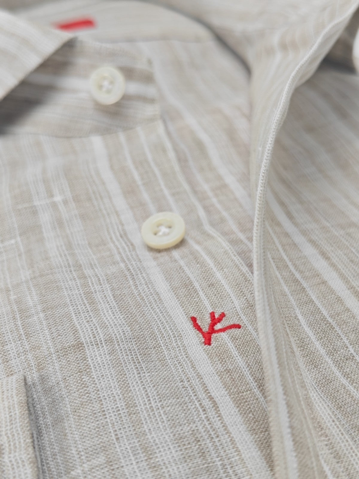 765$ ISAIA NAPOLI "Mix" Beige Dress Shirt Striped Hand-Sewn 100% Linen 16 - 41