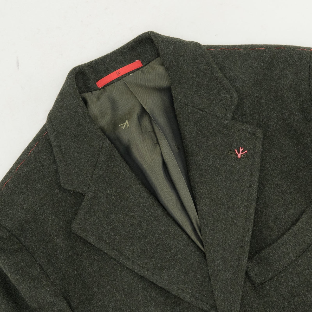 $7100 ISAIA NAPOLI Dark Green Overcoat Flannel Wool 36 US / 46 EU