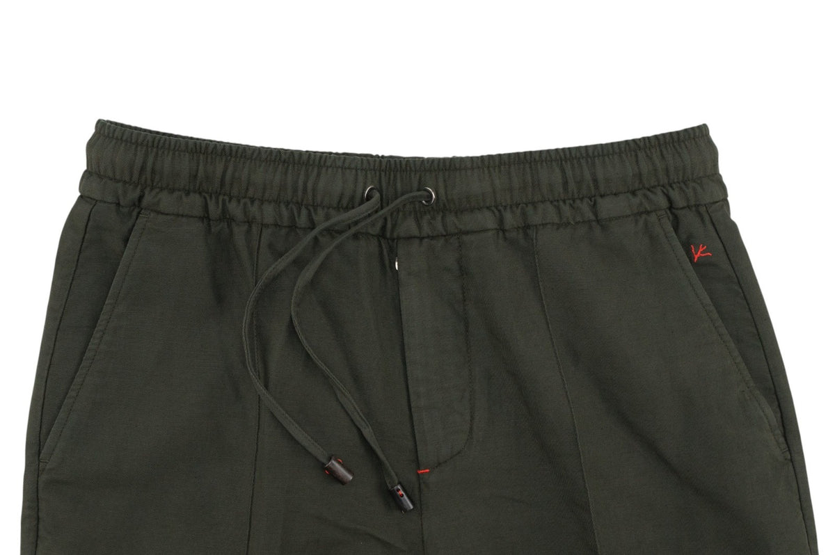 1150$ ISAIA NAPOLI Dark Green Drawstring Pant Regular Cotton-Linen 32 US /48 EU