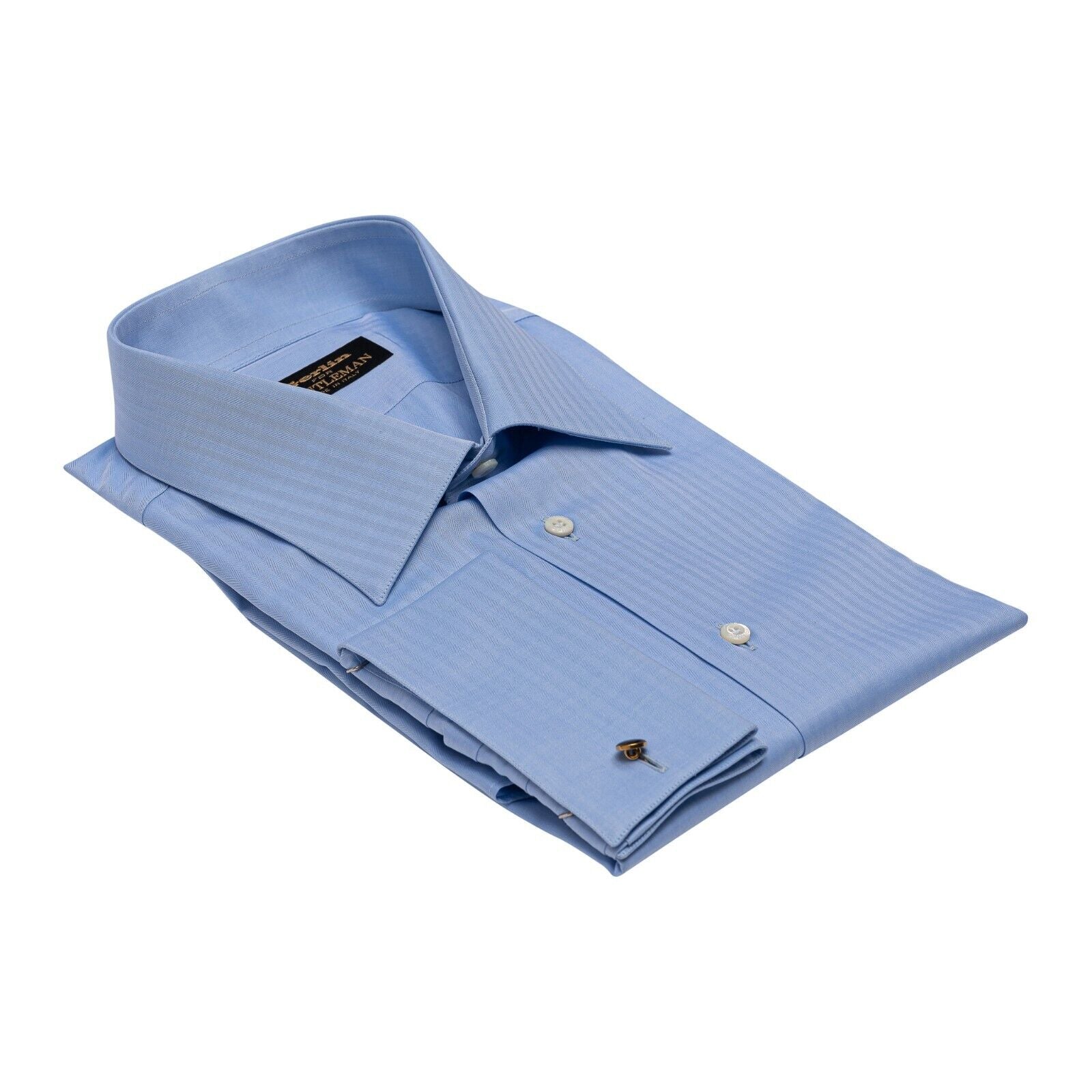 690$ LUXURY GERLIN Shirt French Cuffs Blue Fine Cotton  1G ZILLI