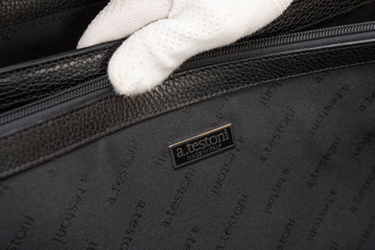 $2890 Testoni Bologna Trolley Briefcase PC Case Black Bright Karibu Calf 