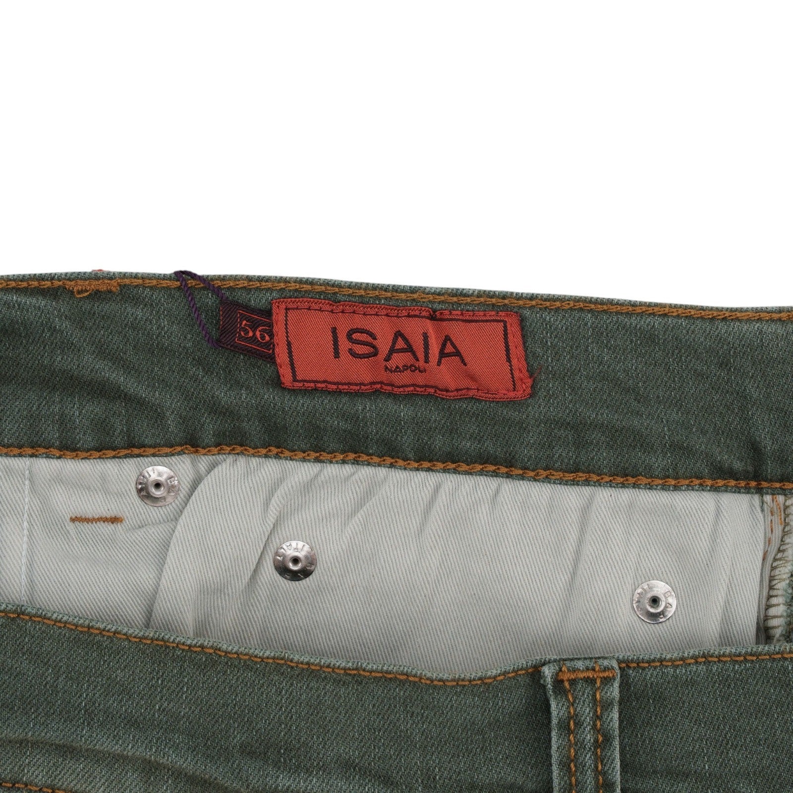 690$ ISAIA NAPOLI Washed Green Denim Jeans 5 Pockets Cotton Slim 40 US / 56 IT