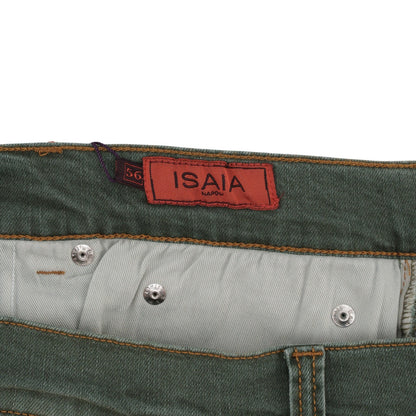 690$ ISAIA NAPOLI Washed Green Denim Jeans 5 Pockets Cotton Slim 40 US / 56 IT